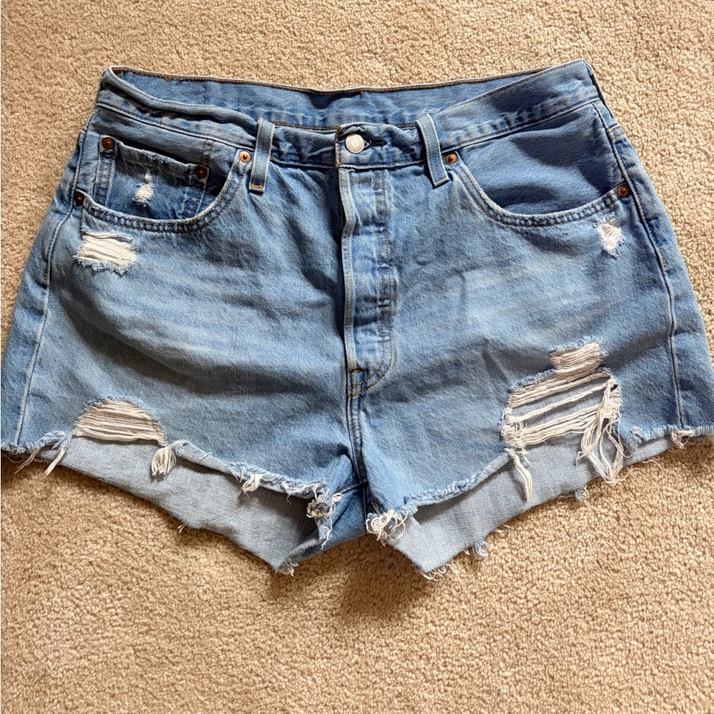 Levi's 501 Light Blue Ripped Jean Shorts